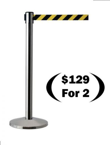 Retractable Belt Stanchion, Chrome with 7&#039; Yellow/Black
