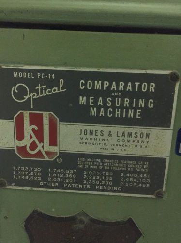 Jones and Lamson Optical Comparator, Model PC-14 PARTS ONLY