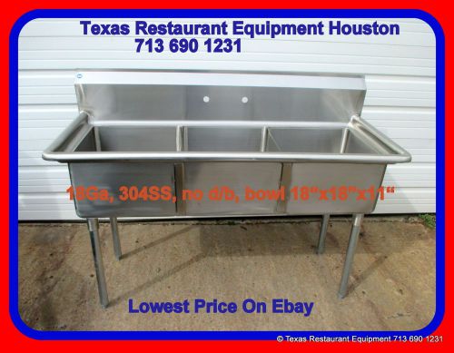 New  STAINLESS STEEL 3 Compartment Sink, 18Ga, no D/B,  NSF, Houston, Texas
