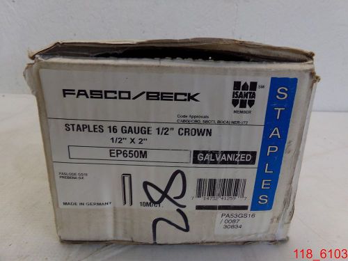Qty=10,000 fasco/beck staples 16 gauge 1/2&#034; crown 1/2&#034; x 2&#034; ep650m galv for sale