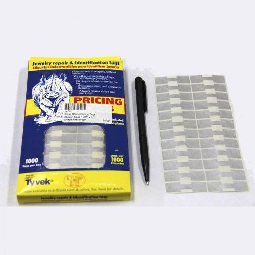 Rectangle Silver Tone Sticker Rhino Pricing Jewelry Tags 1000 Pcs 1.375&#034; x 0.50&#034;