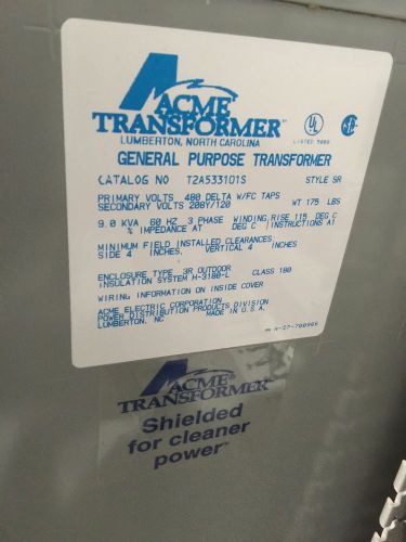 Acme Electric T2A533101S Dry Type Distribution Transformer, 3 Phase, 480V Del...