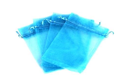 NEW MBOX Colorful 4x6&#034; Organza Drawstring Pouch Bag 100pcs (Aqua Blue)