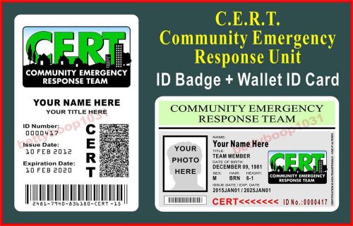 CERT ID Badge + Wallet ID Card Set  (COMMUNITY EMERGENCY RESPONSE TEAM) CUSTOM