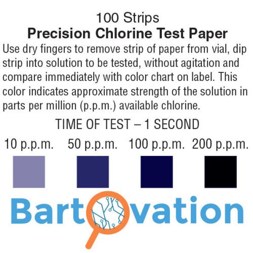 100 2&#034; bartovation chlorine sanitizer test strips in vial (10-200 ppm) for sale