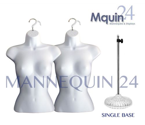 2 TORSO MANNEQUINS +1 STAND +2 HANGERS: WHITE FEMALE BODY FORM DISPLAY
