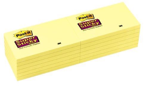 Post-it Super Sticky Notes, 3 x 5-Inches, Canary Yellow, 12-Pads/Pack
