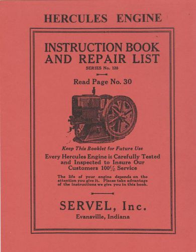 Hercules Gas Engine Manual Hit Miss 1936 Evansville Indiana Repair List