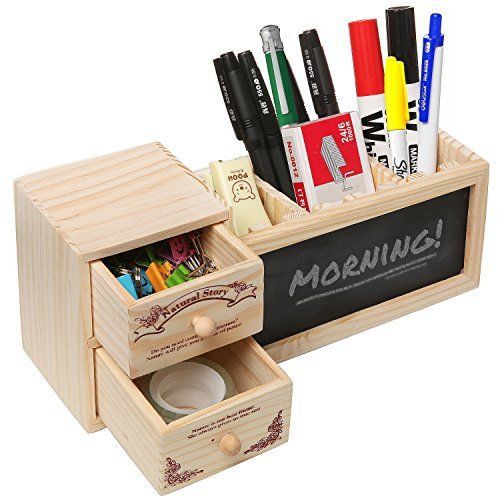 Natural Wood Office Supply Caddy / Pencil Holder / Desktop Stationary Organizer