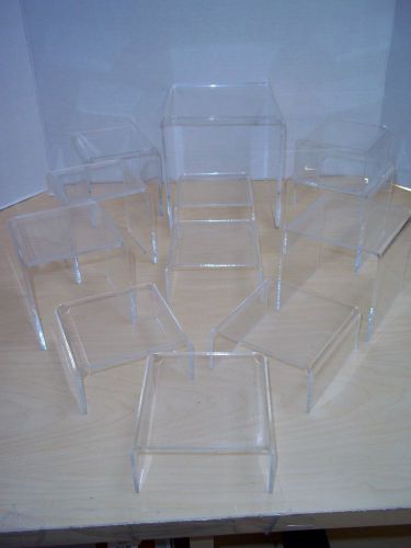12 Acrylic Display Risers Assorted Sizes for Collectibles, Dolls, or Jewelry