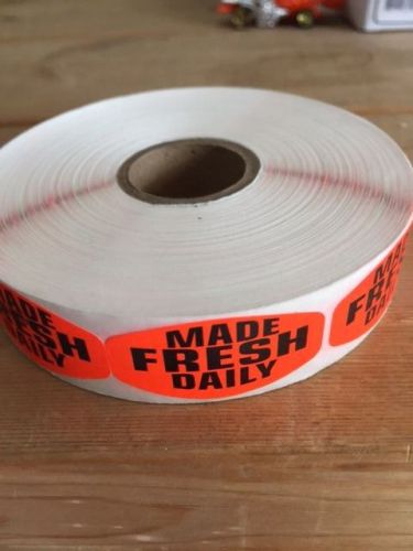 1.25&#034; x .625&#034; MADE FRESH DAILY MERCHANDISE LABELS 1000 PER ROLL FL RED STICKER