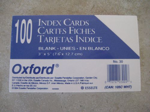 NEW SEALED 100 Esselte Oxford Blank 3 X 5 Index Cards - WHITE