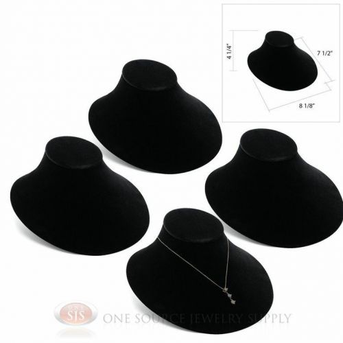 (4) black velvet lay-down necklace neckform jewelry bust 8 1/8&#034;w x 7 1/2&#034;d for sale