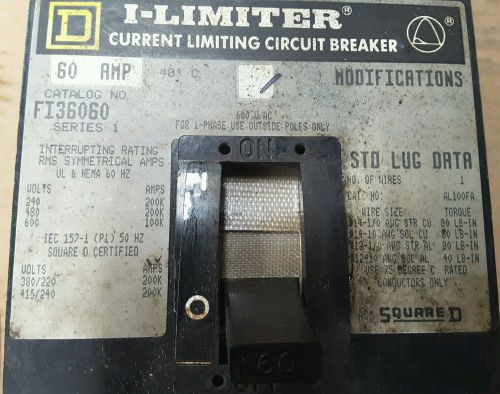 SQUARE D I-LIMITER CIRCUIT BREAKER FI36060 SERIES 1
