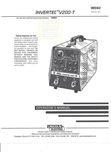 Lincoln Electric (INVERTEC V200-T ) Welder Operators  Manual) Bound Copy