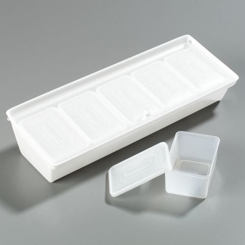 Carlisle ss10502 bar condiment caddy with 5 1.25 pint containers &amp; lids, 4.25 x for sale