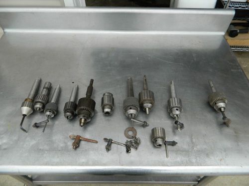 JACOBS DRILL CHUCKS, LARGE LOT OF 11 SOME WITH KEYS