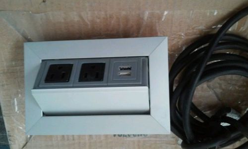 BYRNE SILVER ALUMINUM POP UP HIDDEN OUTLETS.  wirh 2 USB PORTS NEW