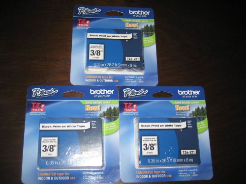 (3) Brother P-touch  3/8&#039;&#039; TZ tape TZE-221