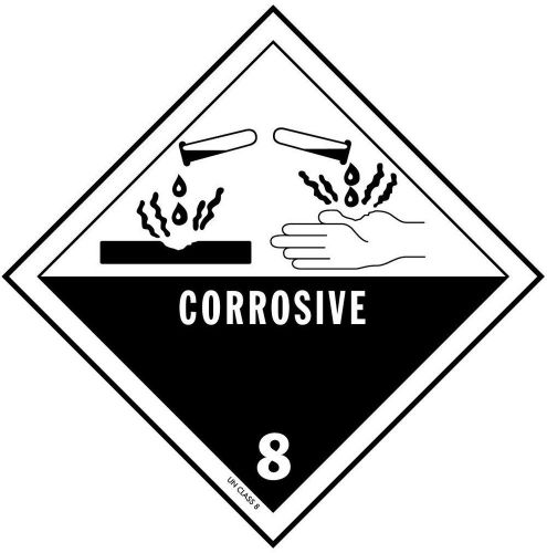 CORROSIVE MATERIAL, Hazard Class 8 D.O.T. Shipping Labels, 4&#034; x 4&#034;, Roll of 500