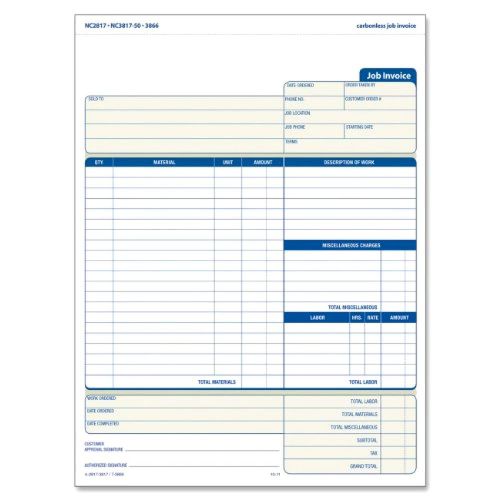 Job Invoice Unit Set Carbonless 100 Pack Receipt Forms Shop Contractor Document