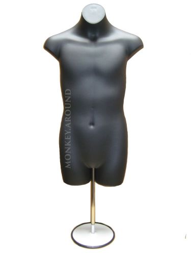 Black mannequin teenage boy body form displays clothing w/hook hanging + stand for sale