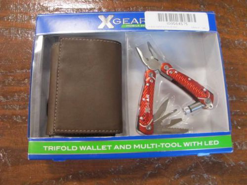 Xgear trifold wallet &amp; multi-tool bottle opener screwdriver knife sawblade light for sale