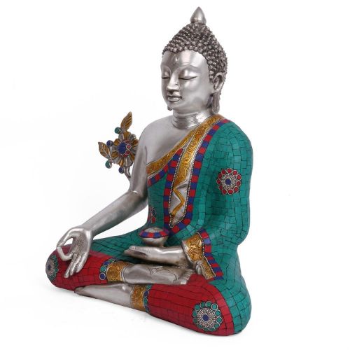1.3 Ft Buddha Statue Brass Silver Gold polish Handmade Medicine Healing Buddha