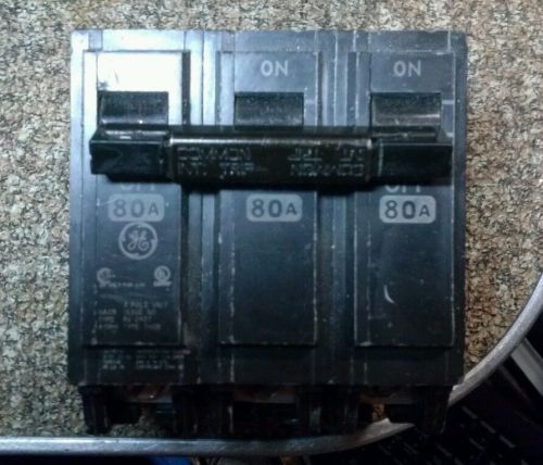 GE General Electric Model A 80 Amp 3 Pole Bolt-On Line Circuit Breaker THQB32080