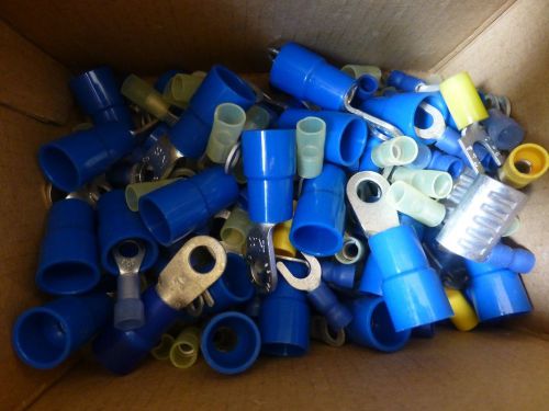 Box of Miscellaneous ring terminal wire connectors apx 13 oz yellow blue