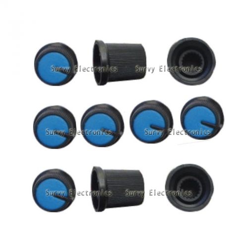 10 pcs Black Knob Blue Face Plastic for Rotary Taper Potentiometer Hole 6mm New