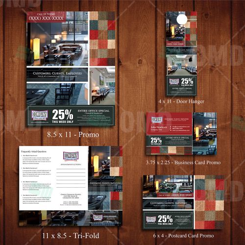 Commercial Carpet Cleaning Marketing Campaign - Brochure, Door Hanger, Postcard+