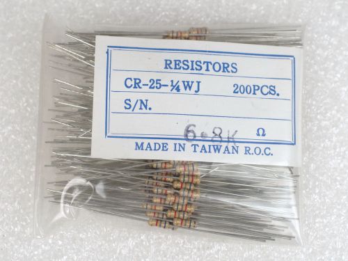 YAGEO DIGIKEY 200 pcs - 5% Carbon Film Resistors CR-25-1/4WJ 6.8K ohm 6.8KQBK-ND