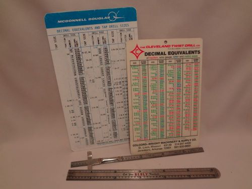 Vintage machine chart decimal equivalent, fraction, metric pocket cards &amp; scales for sale