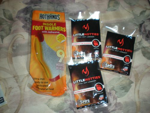Hothands insole foot warmers with adhesive and 3 little hotties toe warmers for sale