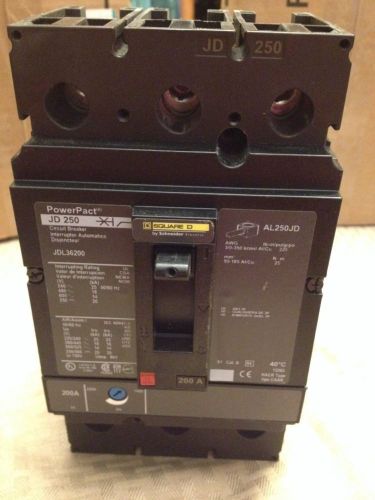 USED VERY CLEAN Square D JDL36200 Circuit Breaker, 200 Amp, 600 V