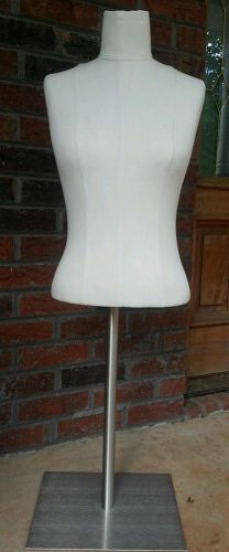 Fully Pinnable Female Mannequin Dress Form Cream on Brushed Steel Table Top Base