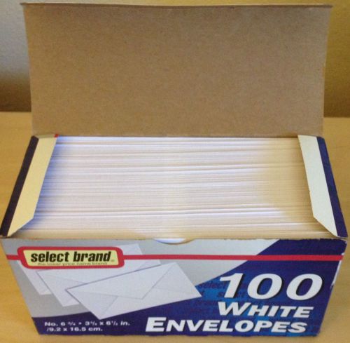 Box of 100 white envelopes 3-5/8 x 6-1/2 in. Select Brand