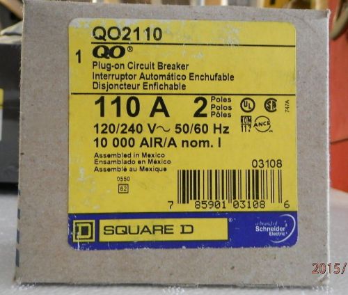 Square d qo2110 circuit breaker, plug-in, 2 pole, 110 amp  10k aic nib for sale