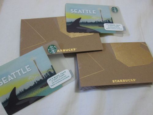 2PCS SET New Starbucks 2015 Seattle Card Gift Card Orca Space Needle w/ SLEEVE