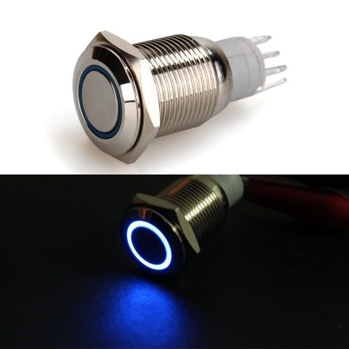 Metal Annular Circle Blue LED Latching Push Button Switch 16mm 12V for Car