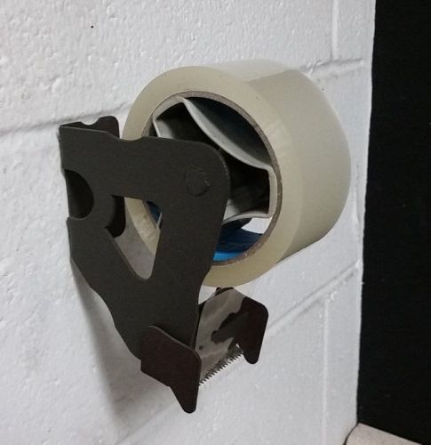 Wall mount packaging tape dispenser with blade guard. Commercial duty. 2 inch.