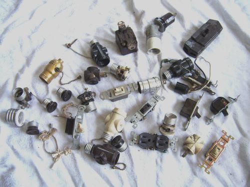 Lot Of 32 Electric Lamp Pull chain wall sockets switches plugs pull chain string