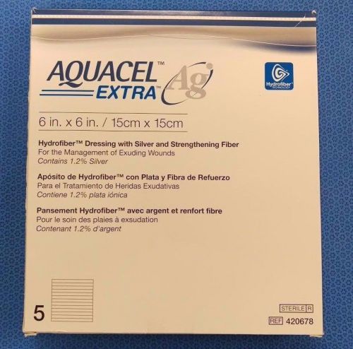 Convatec Aquacel Extra Ag 6&#034;x6&#034; Hydrofiber #420678 NEW/SEALED 5/BX IN DATE