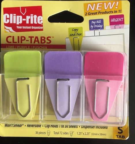 Clip-Rite - 2 Products in 1 - Clip Tabs - Bright Colors - Set of 36 - Dispenser