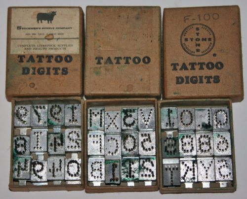 3 BOXES OF STONE TATTOO DIGITS FOR LIVESTOCK TATTOOING NUMBERS LETTERS