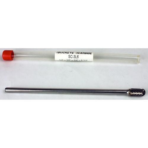 Carbide Burr (SC-3L6) Cylindrical Ball Nose - Single Cut - 1/4 x 3/8 x 3/4 x 6 3