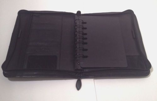 FRANKLIN COVEY BLACK LEATHER PLANNER 7 RING BINDER ORGANIZER GENUINE OFFICE WORK