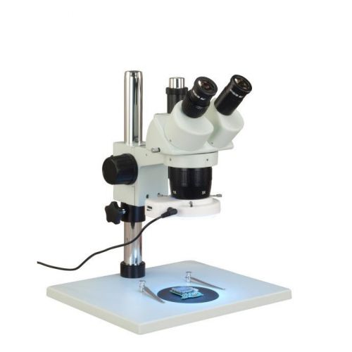 Trinocular 10X-30X Stereo Microscope on Wide Table Stand with 56 LED Ring Light
