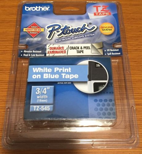 NIB New Brother P-touch TZ Tape TZ-545 White Print on Blue Tape 3/4 18mm